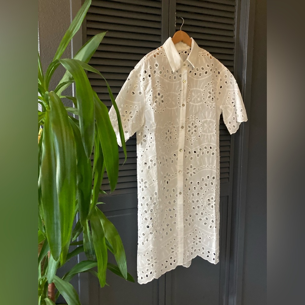 White Eyelet Button-Up Dress